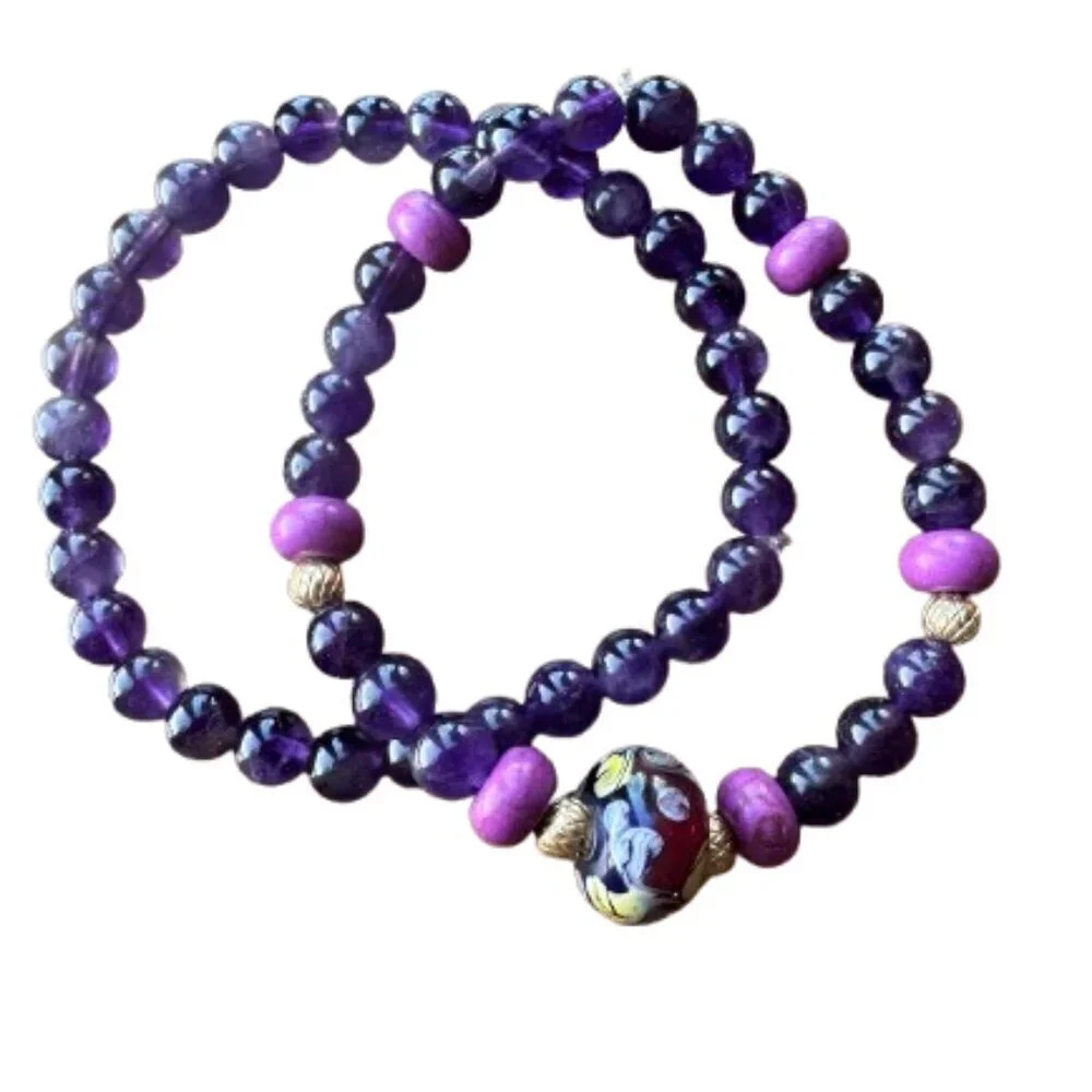 Set of two Amethyst Women's Stretch Bracelets 7.5